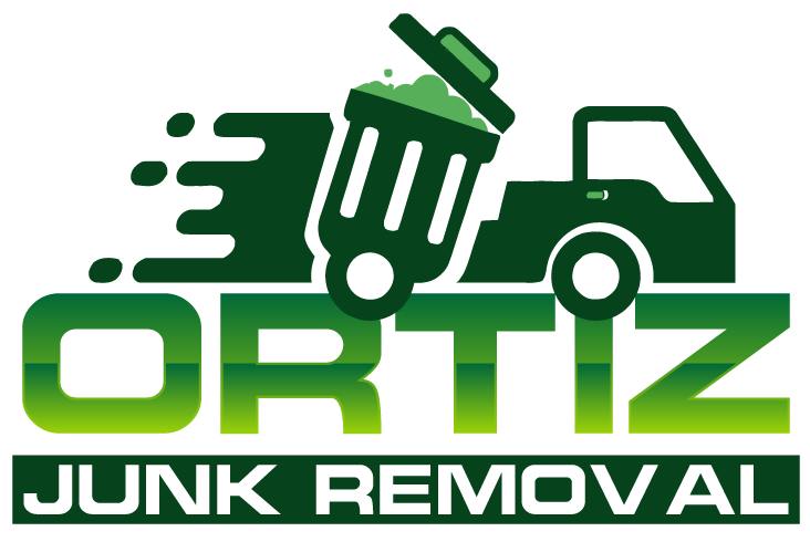 Green junk removal logo with dump truck and "ORTIZ" text